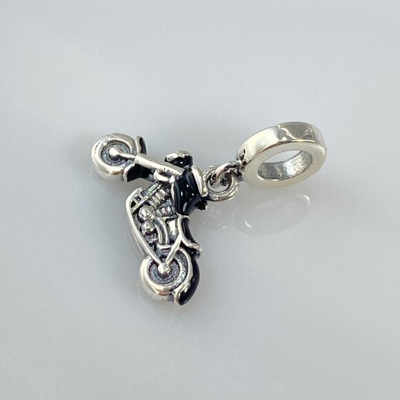 Silver with Black Enamel Motorcycle Dangle Charm - Picture 7 of 9